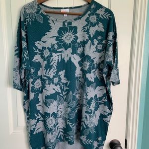 LuLaRoe Irma Tee High Low Teal & Gray Floral NWOT